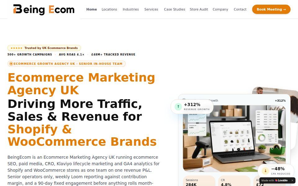 BeingEcom homepage, September 2026