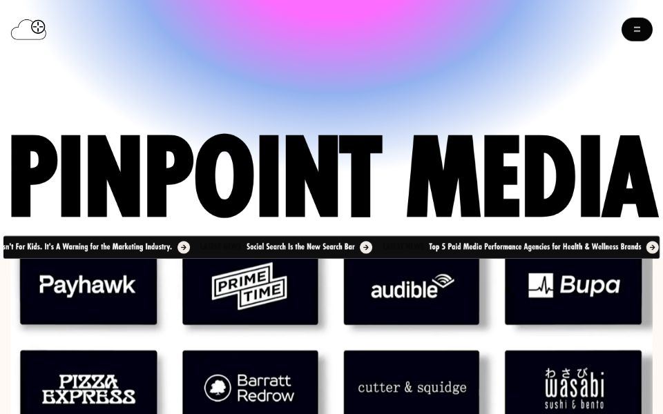 PinPoint Media homepage, September 2026